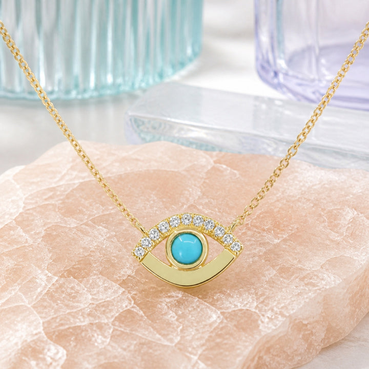 N1751 - 14K Yellow Gold Turquoise Evil Eye Necklace