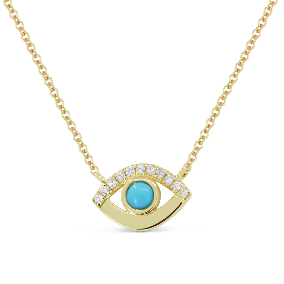 Beautiful Hand Crafted 14K Yellow Gold 4MM Turquoise And Diamond Milano Collection Necklace