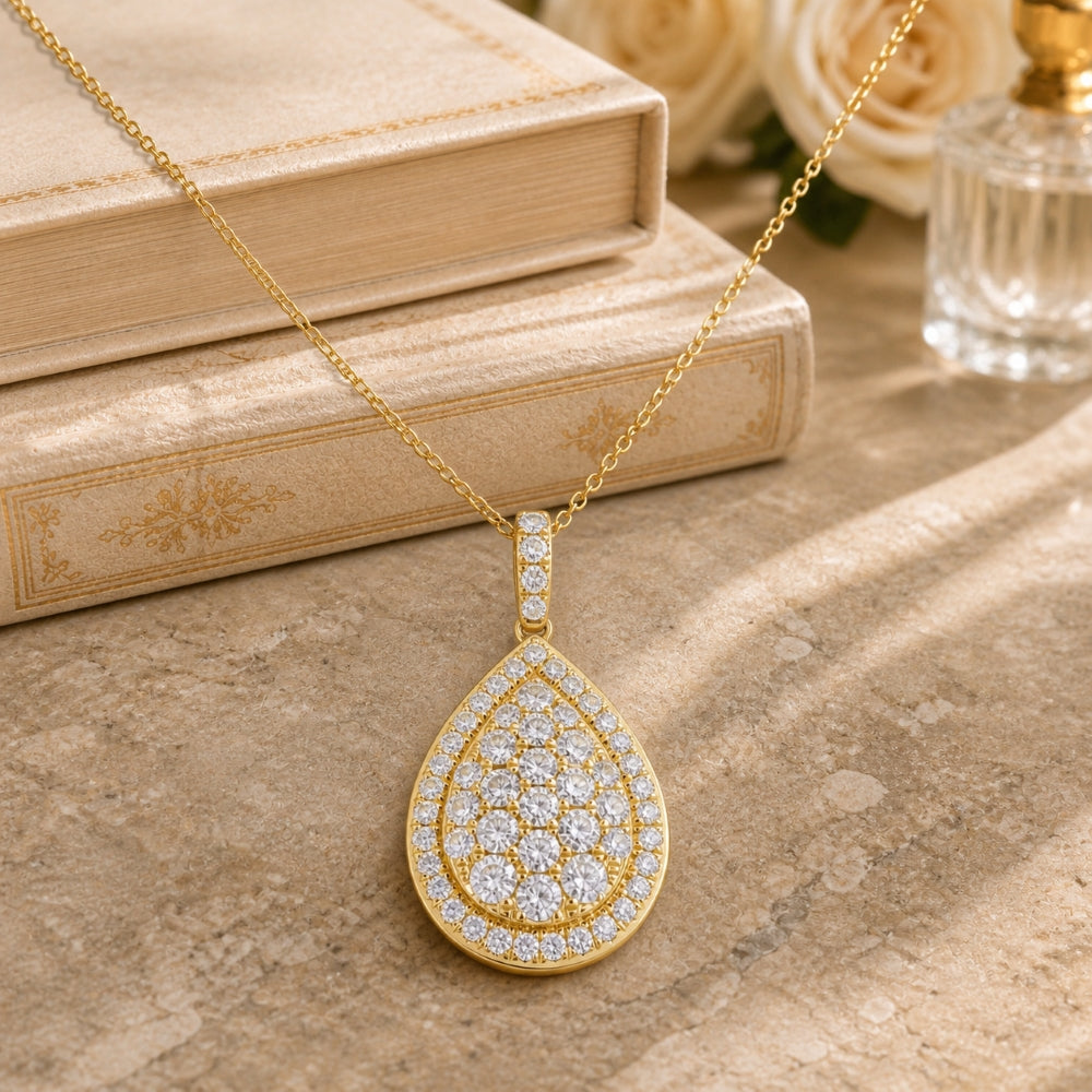N1762 - 14K Gold Diamond Pear Pendant