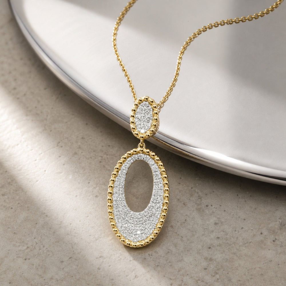 N1770 - 14K Yellow Gold Diamond Oval Necklace