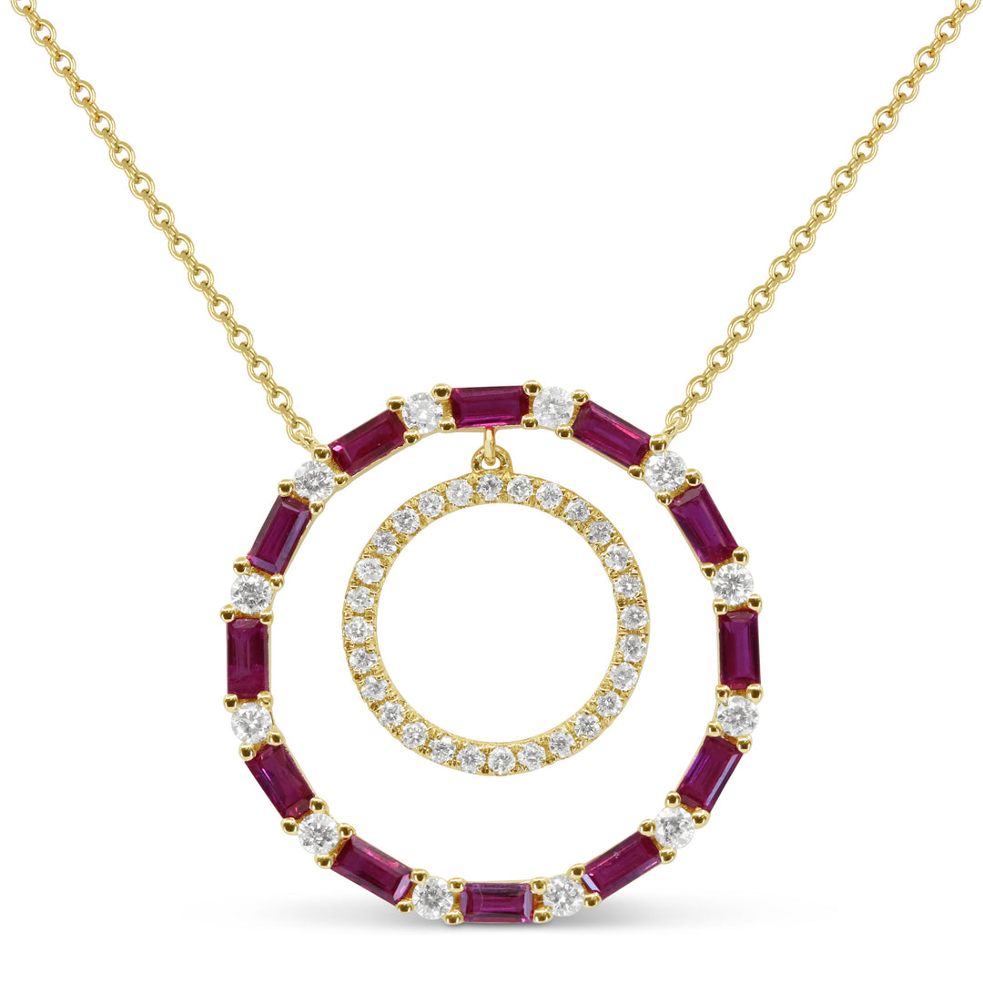 Beautiful Hand Crafted 14K Yellow Gold 3X2MM Ruby And Diamond Arianna Collection Necklace