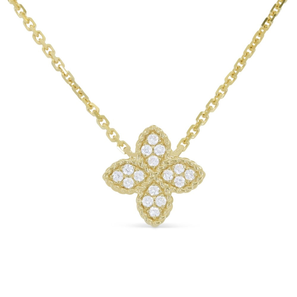 Beautiful Hand Crafted 14K Yellow Gold White Diamond Milano Collection Necklace