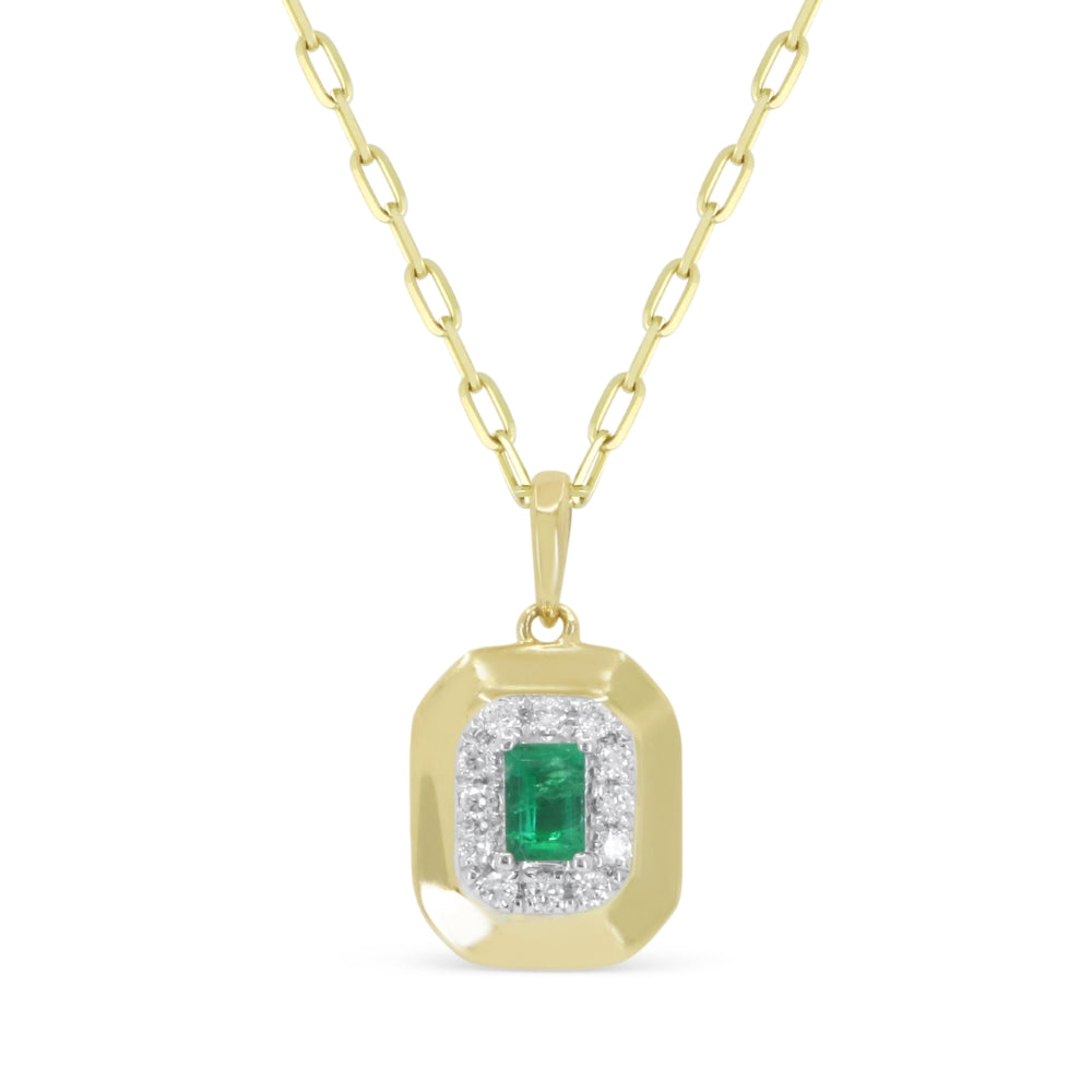 Beautiful Hand Crafted 14K Yellow Gold  Emerald And Diamond Arianna Collection Pendant