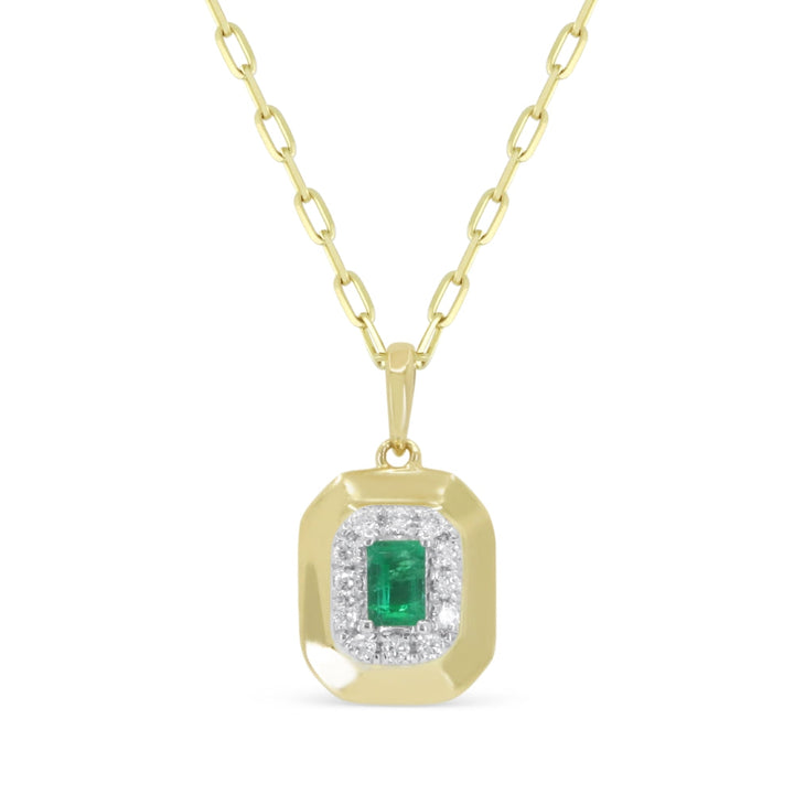 Beautiful Hand Crafted 14K Yellow Gold  Emerald And Diamond Arianna Collection Pendant