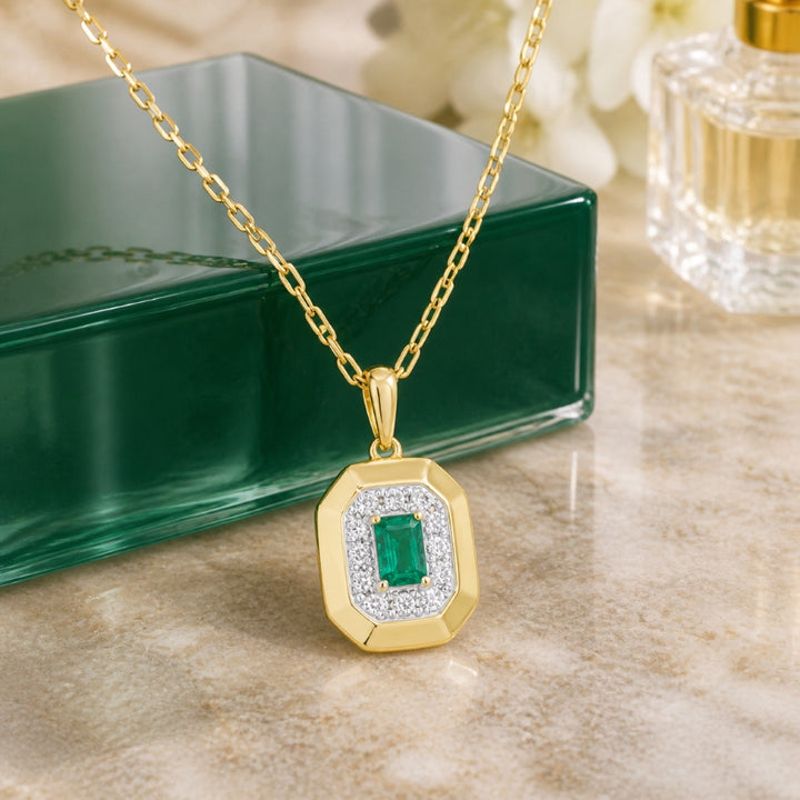 N1774 - 14K Yellow Gold Emerald, Ruby & Sapphire Rectangle Pendant