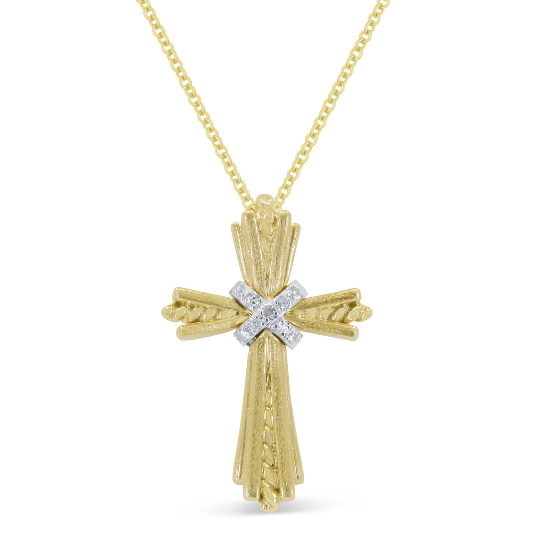 Beautiful Hand Crafted 14K Two Tone Gold White Diamond Religious Collection Necklace
