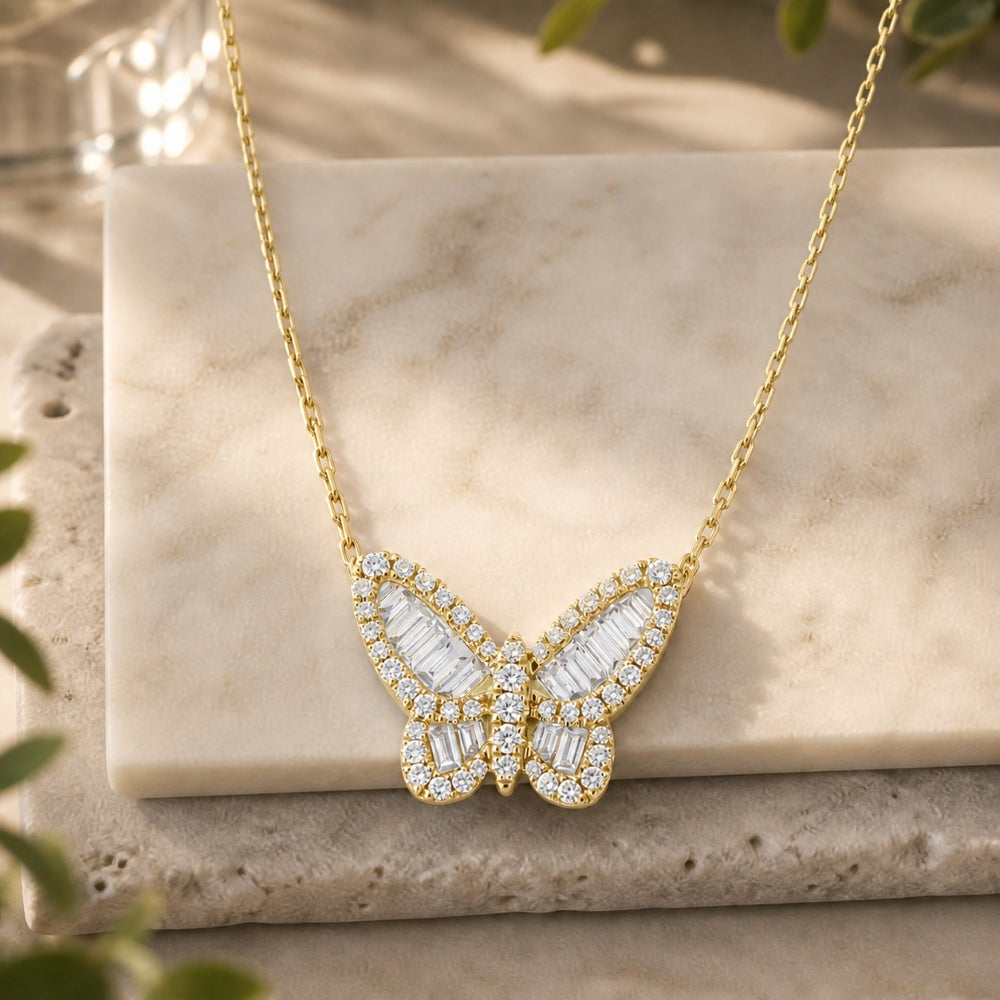 N1778 - 14K Gold Diamond Butterfly Necklace