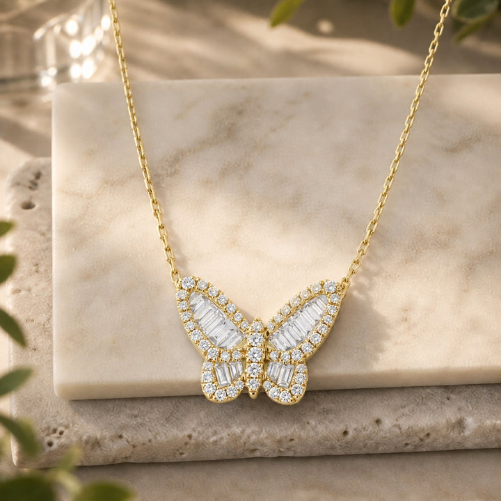 N1778 - 14K Gold Diamond Butterfly Necklace