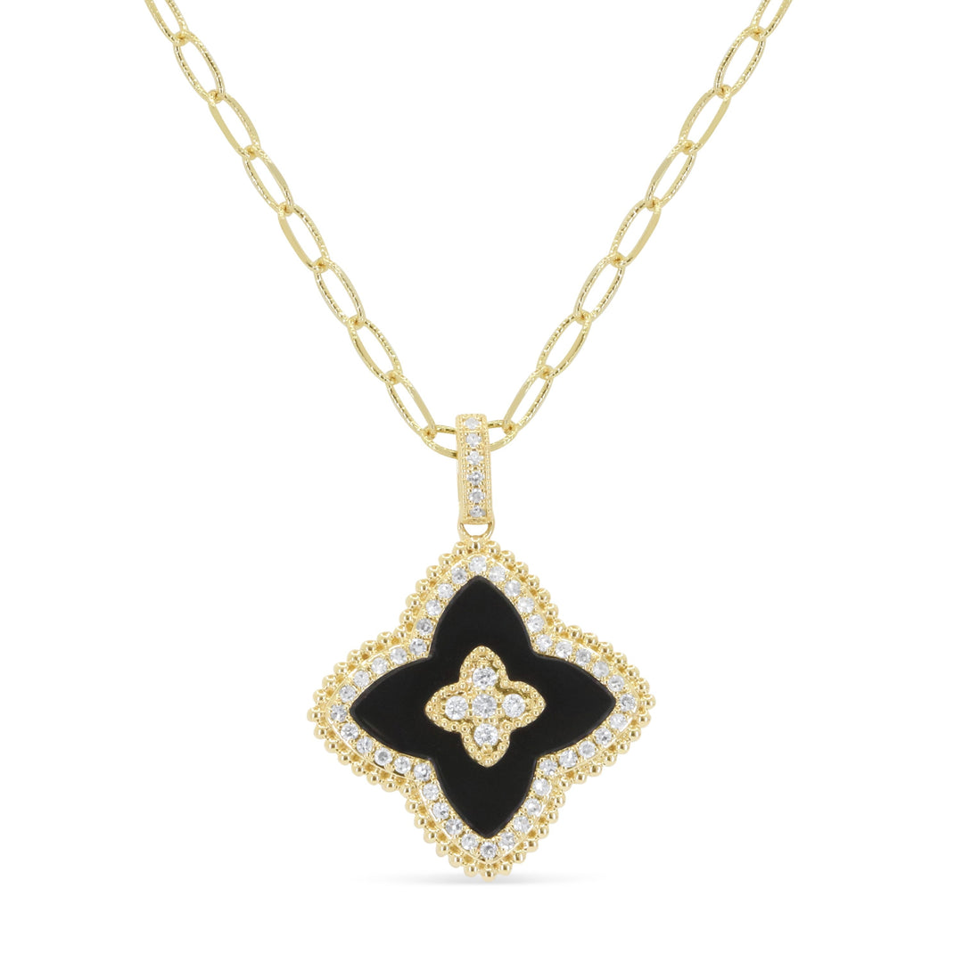 Beautiful Hand Crafted 14K Yellow Gold  Black Onyx And Diamond Essentials Collection Pendant