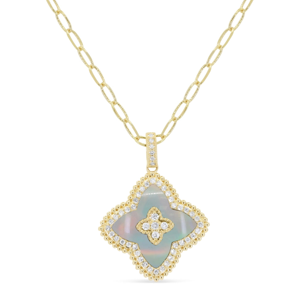 Beautiful Hand Crafted 14K Yellow Gold  Mother Of Pearl And Diamond Milano Collection Pendant