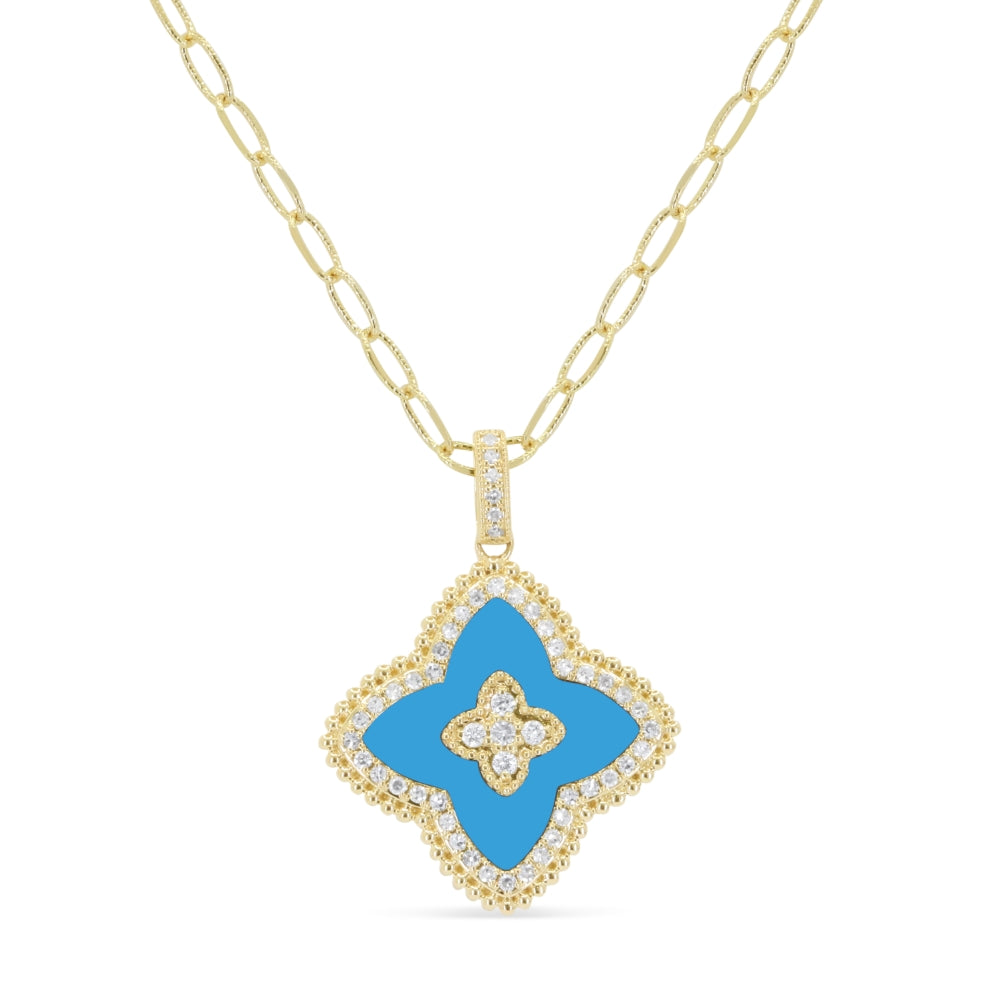 Beautiful Hand Crafted 14K Yellow Gold  Turquoise And Diamond Milano Collection Pendant