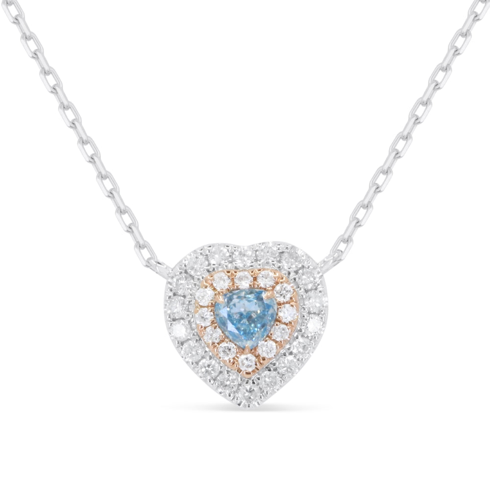 Beautiful Hand Crafted 14K White Gold  Blue Diamond And Diamond Milano Collection Necklace