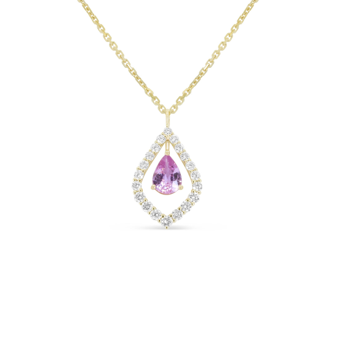 Beautiful Hand Crafted 14K Yellow Gold  Pink Sapphire And Diamond Arianna Collection Necklace