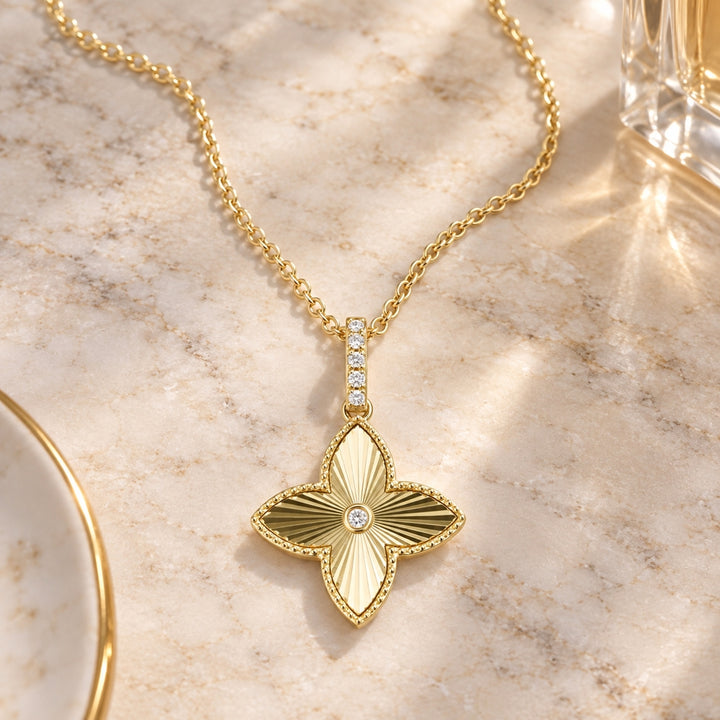 N1794 - 14K Yellow Gold Diamond Flower Pendant