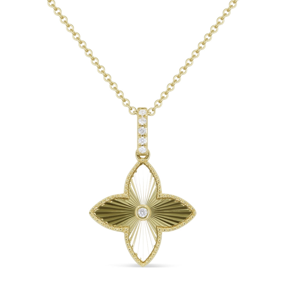 Beautiful Hand Crafted 14K Yellow Gold White Diamond Milano Collection Pendant