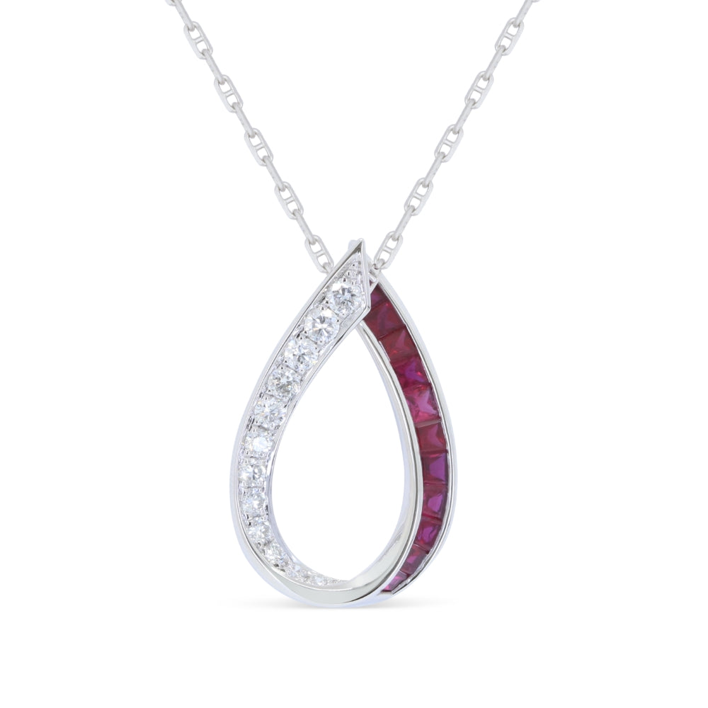 Beautiful Hand Crafted 14K White Gold  Ruby And Diamond Arianna Collection Pendant