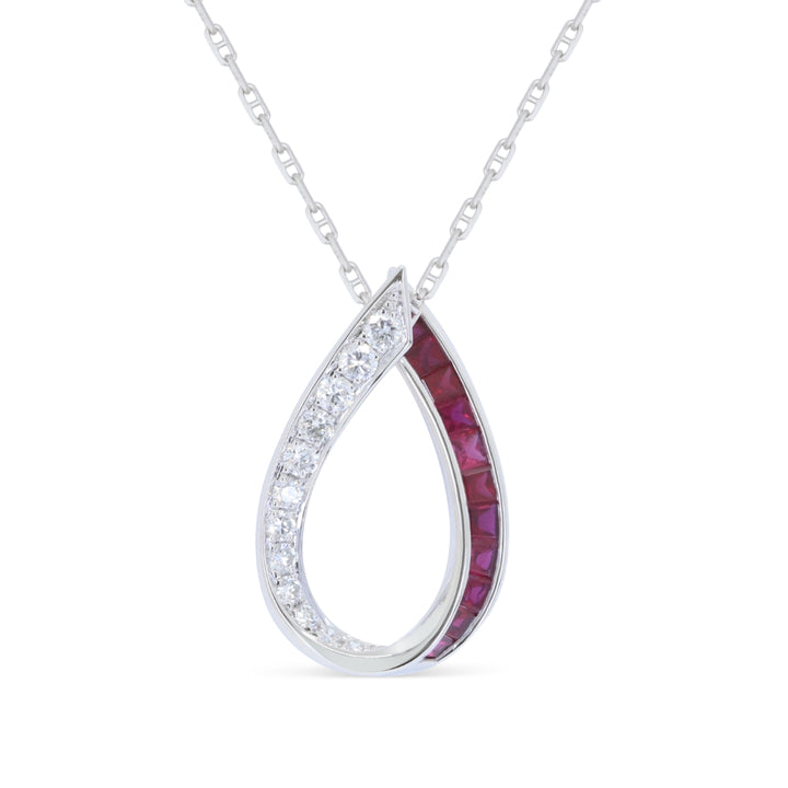 Beautiful Hand Crafted 14K White Gold  Ruby And Diamond Arianna Collection Pendant