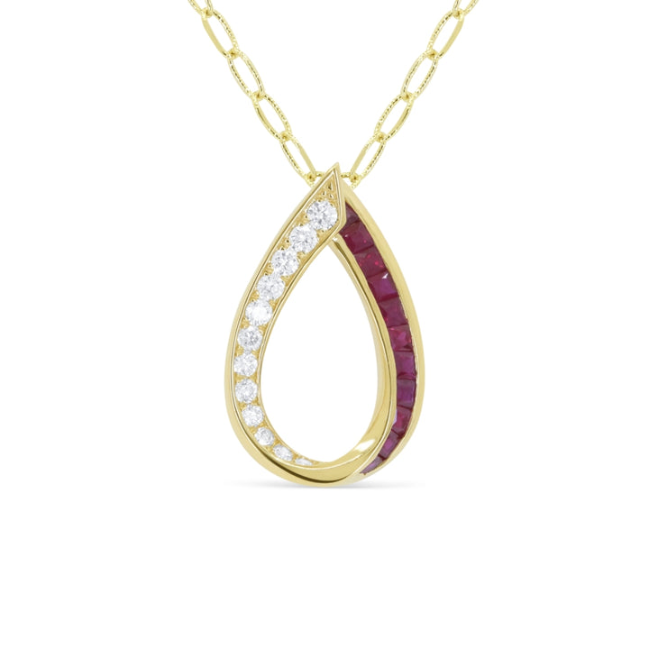 Beautiful Hand Crafted 14K Yellow Gold  Ruby And Diamond Arianna Collection Pendant