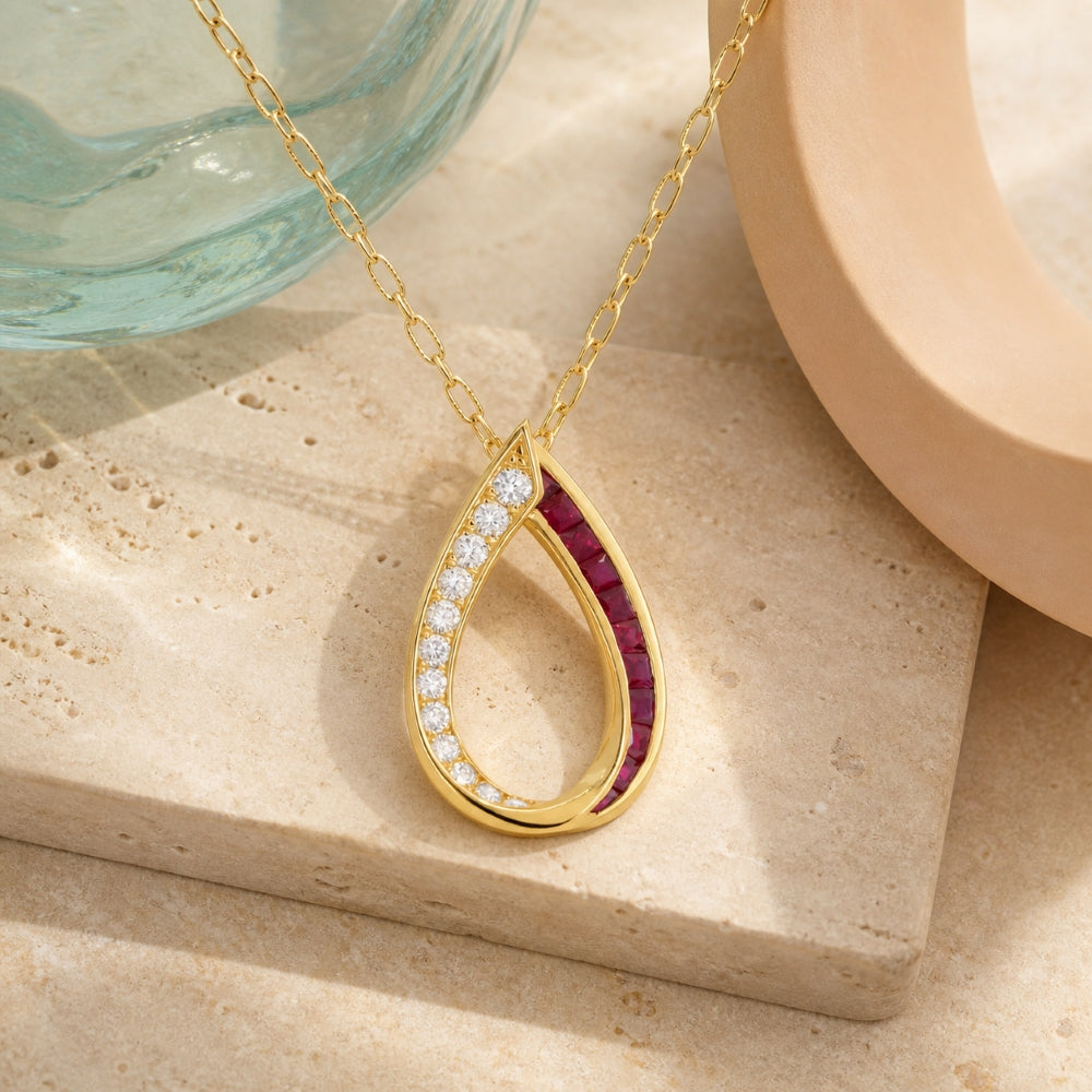 N1795 - 14K Gold Emerald, Ruby & Sapphire Pendant