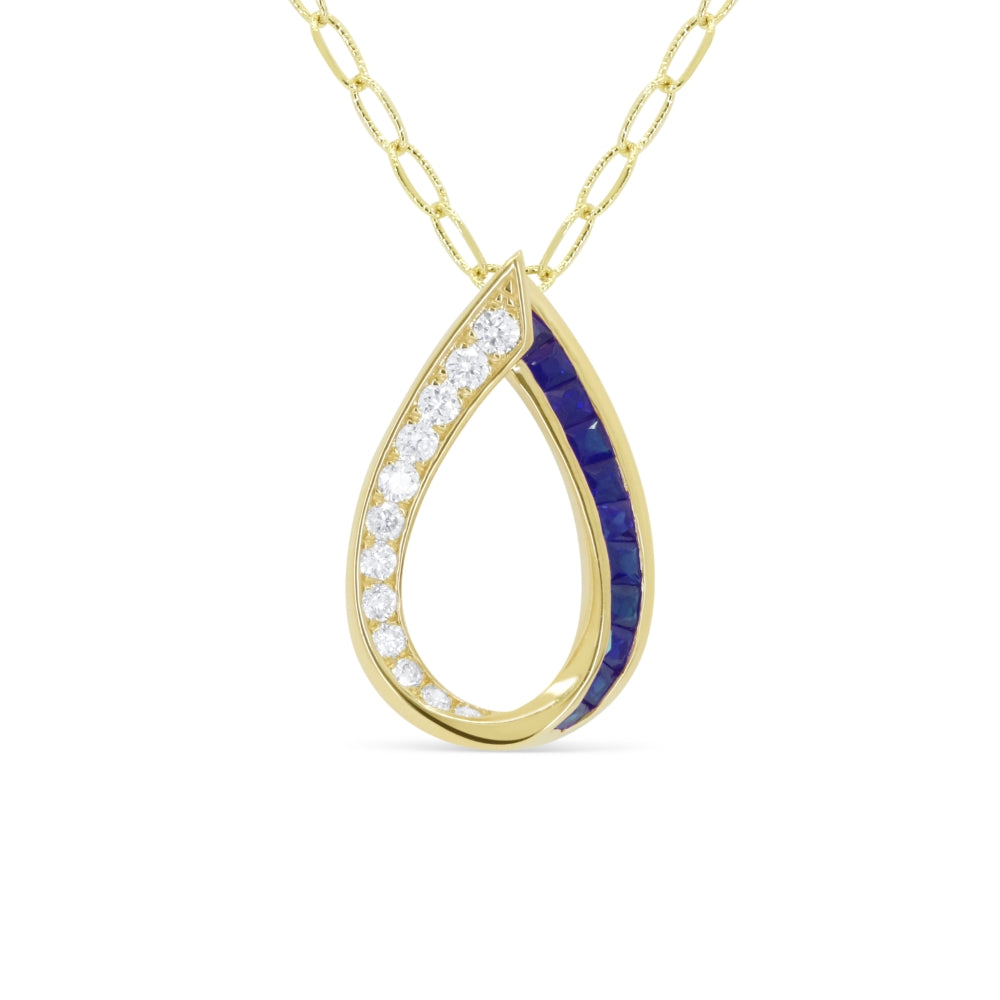 Beautiful Hand Crafted 14K Yellow Gold  Sapphire And Diamond Arianna Collection Pendant