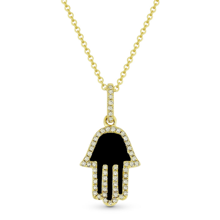 Beautiful Hand Crafted 14K Yellow Gold 10X13MM Black Onyx And Diamond Religious Collection Pendant