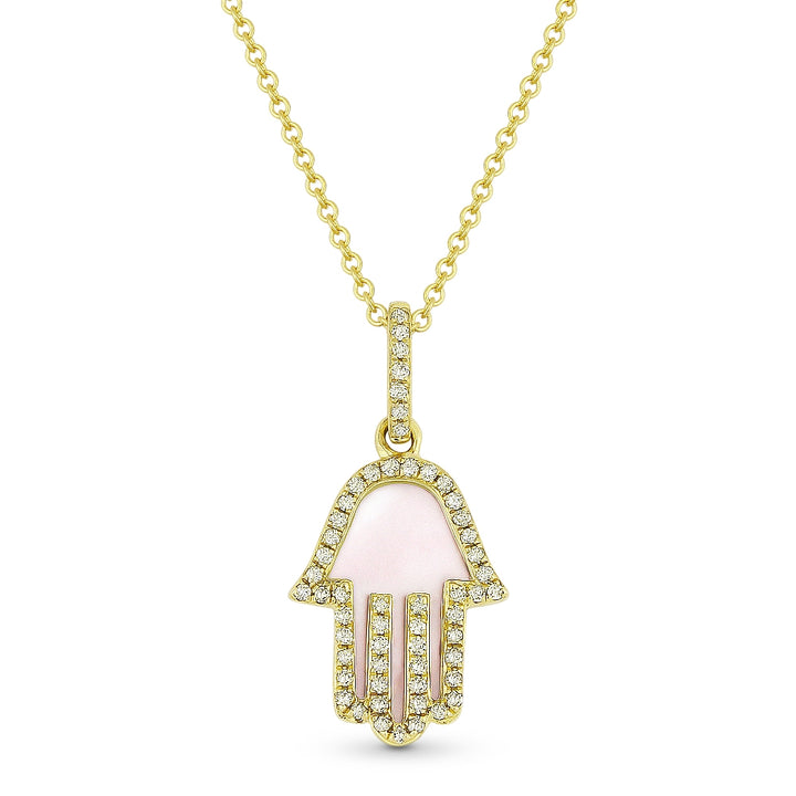 Beautiful Hand Crafted 14K Yellow Gold 10X13MM Mother Of Pearl And Diamond Religious Collection Pendant