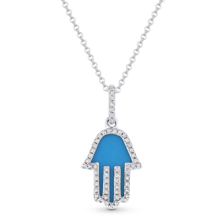 Beautiful Hand Crafted 14K White Gold 10X13MM Turquoise And Diamond Religious Collection Pendant