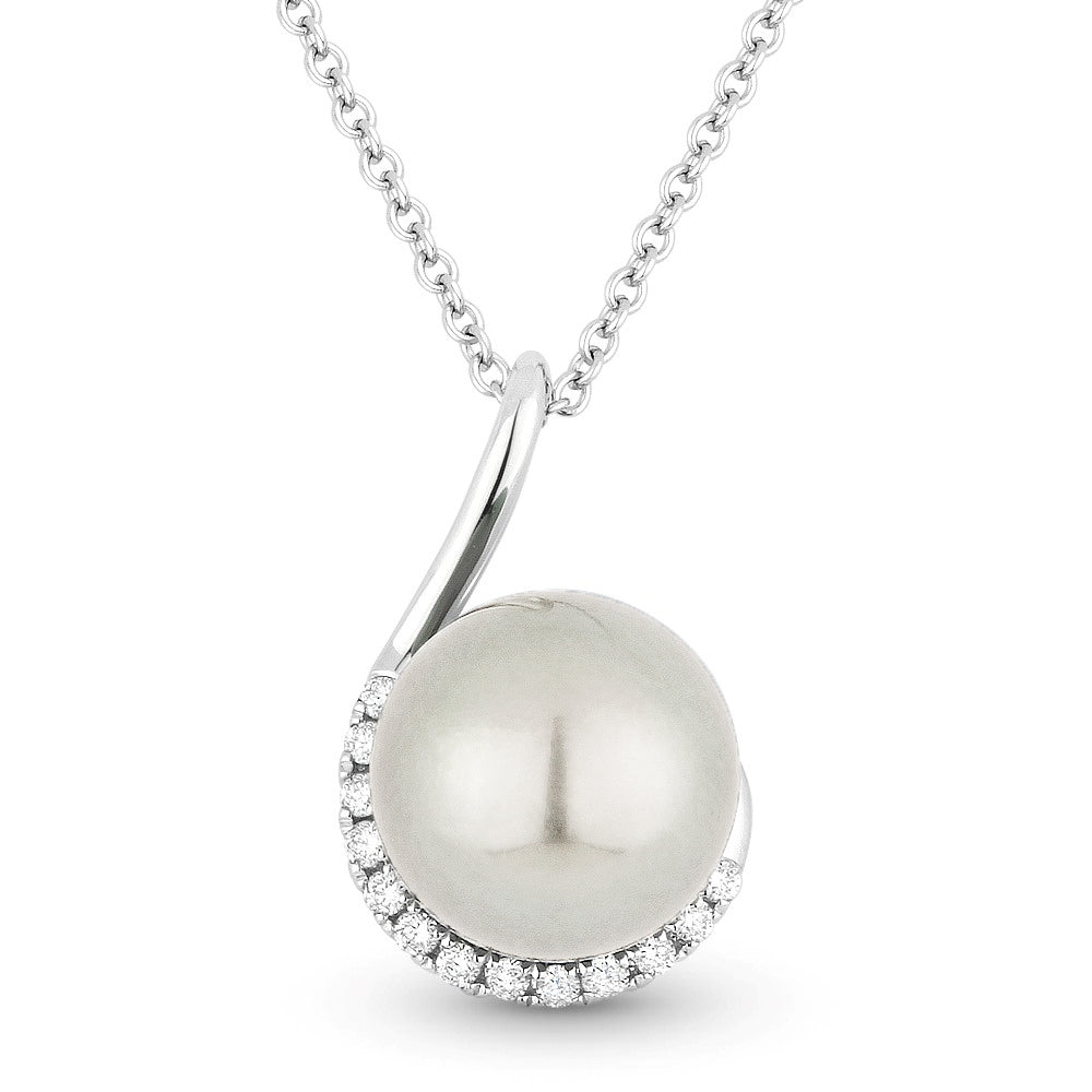 Beautiful Hand Crafted 14K White Gold  Pearl And Diamond Essentials Collection Pendant
