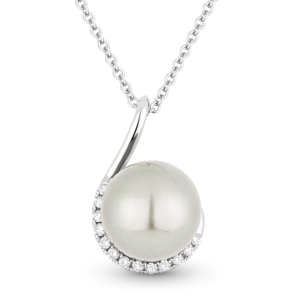 Beautiful Hand Crafted 14K White Gold 9MM Pearl And Diamond Eclectica Collection Pendant