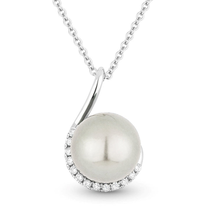 Beautiful Hand Crafted 14K White Gold 9MM Pearl And Diamond Eclectica Collection Pendant