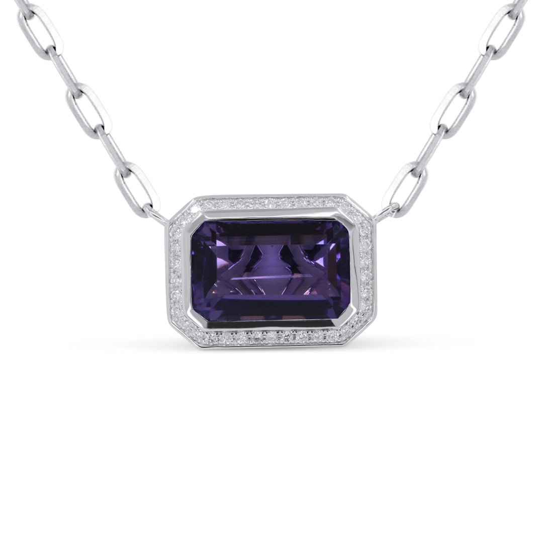 Beautiful Hand Crafted 14K White Gold  Amethyst And Diamond Eclectica Collection Necklace