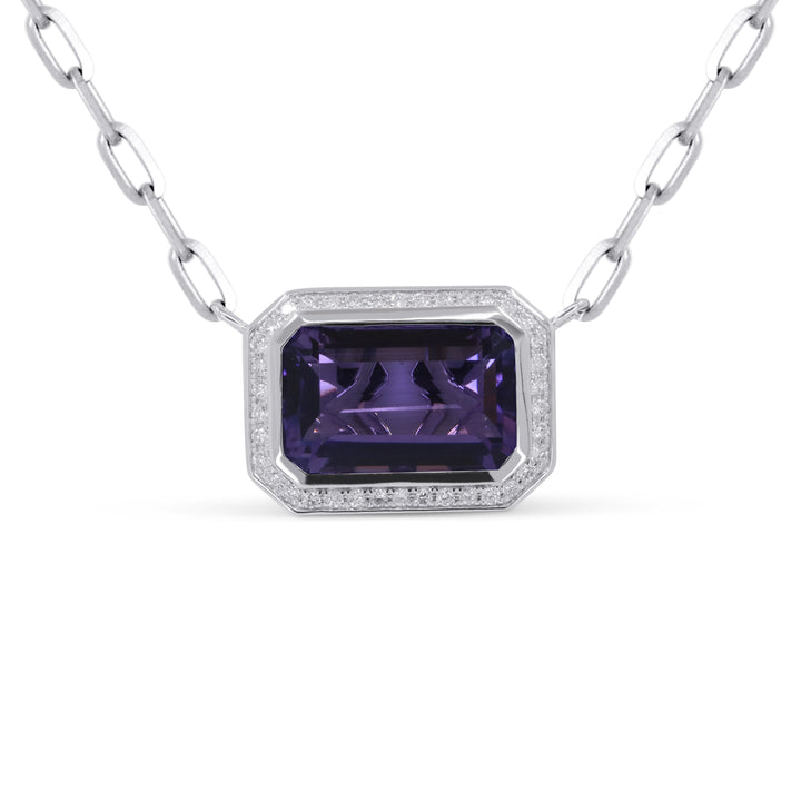 Beautiful Hand Crafted 14K White Gold  Amethyst And Diamond Eclectica Collection Necklace