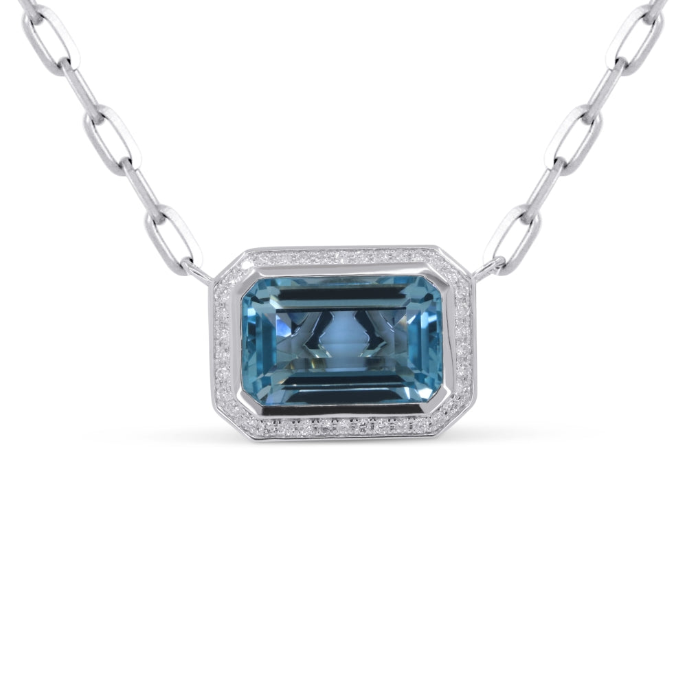 Beautiful Hand Crafted 14K White Gold  Blue Topaz And Diamond Eclectica Collection Necklace