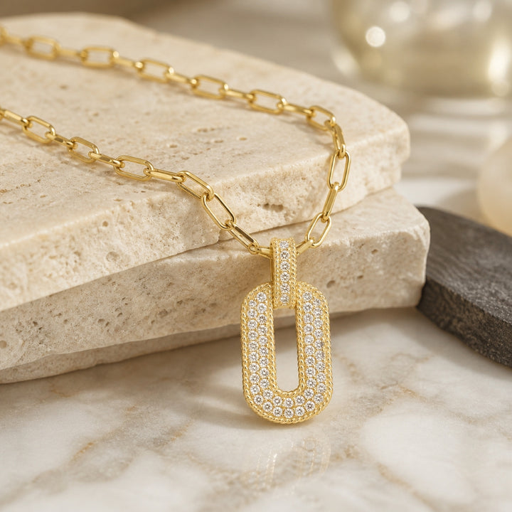 N1817 - 14K Yellow Gold Diamond Rectangle Pendant