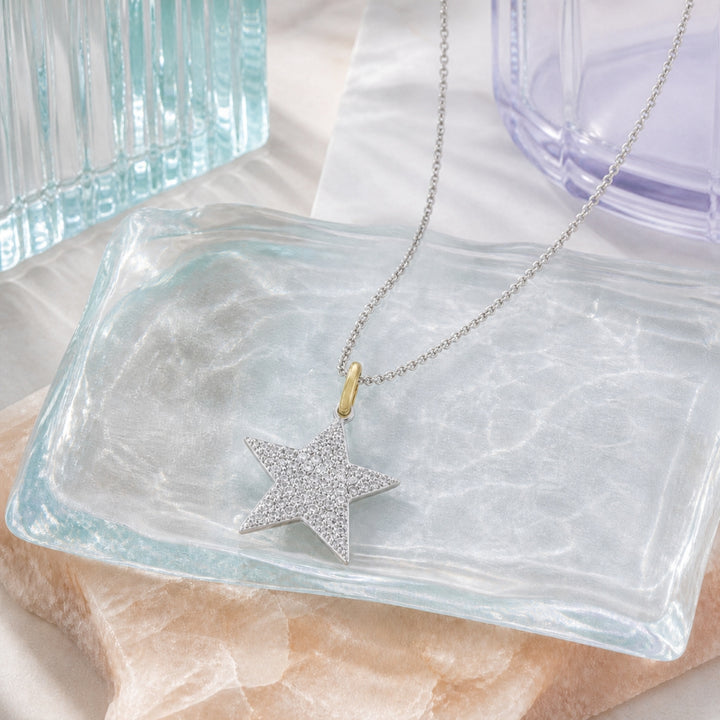 N1821 - 14K Two Tone Gold Diamond Star Pendant