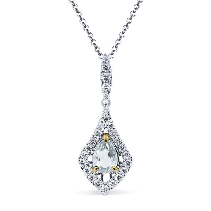 Beautiful Hand Crafted 14K Two Tone Gold  Aquamarine And Diamond Essentials Collection Pendant