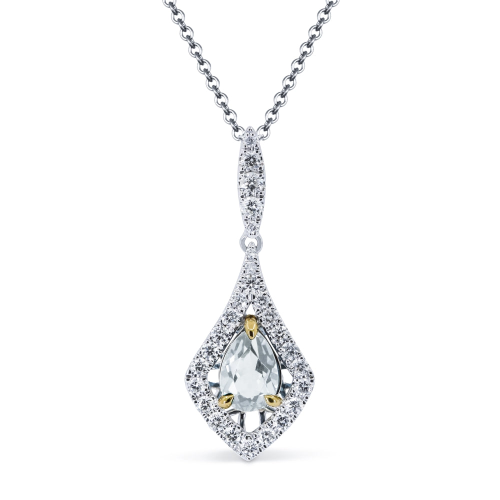 Beautiful Hand Crafted 14K Two Tone Gold  Aquamarine And Diamond Essentials Collection Pendant