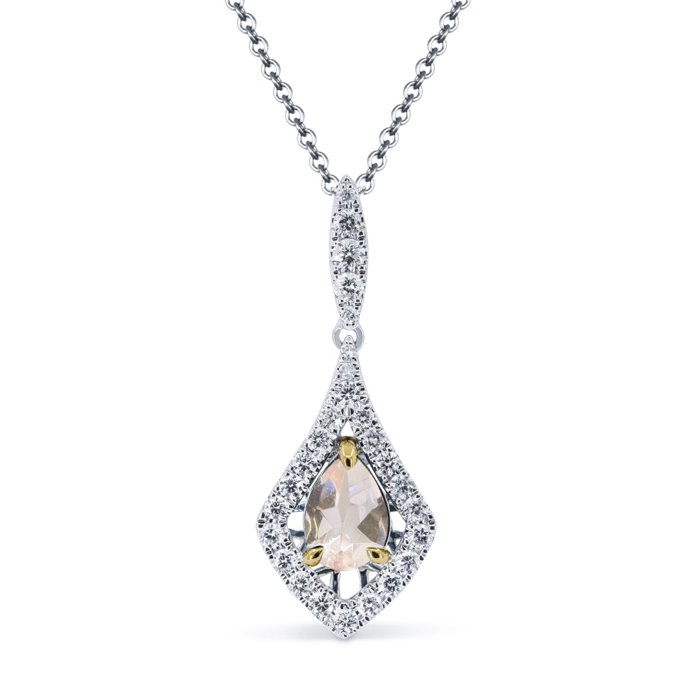 Beautiful Hand Crafted 14K Two Tone Gold  Morganite And Diamond Essentials Collection Pendant
