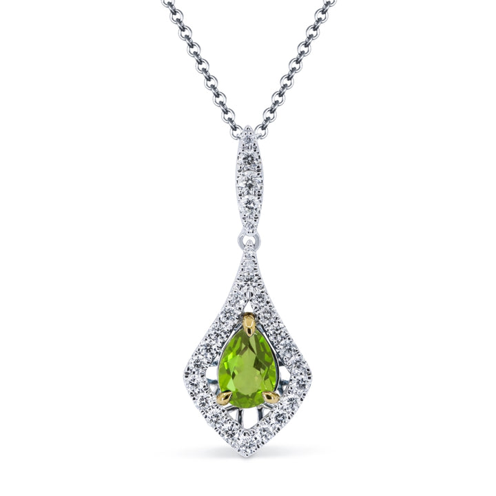 Beautiful Hand Crafted 14K Two Tone Gold  Peridot And Diamond Essentials Collection Pendant