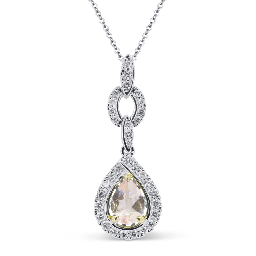 Beautiful Hand Crafted 14K Two Tone Gold  Morganite And Diamond Essentials Collection Pendant