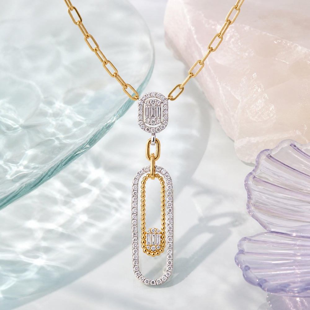 N1828 - 14K Two Tone Gold Diamond Necklace