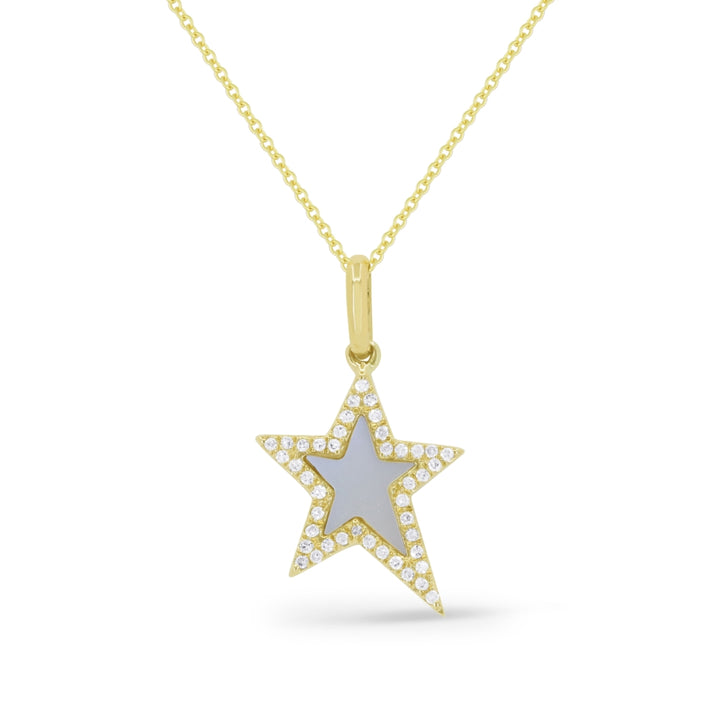 Beautiful Hand Crafted 14K Yellow Gold 6X8MM Mother Of Pearl And Diamond Milano Collection Pendant