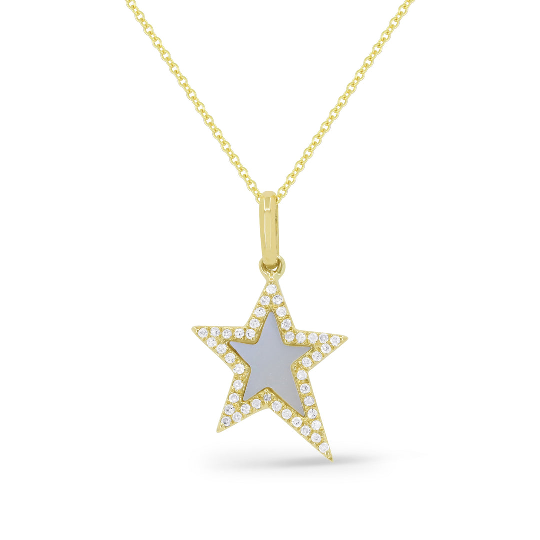 Beautiful Hand Crafted 14K Yellow Gold 6X8MM Mother Of Pearl And Diamond Milano Collection Pendant