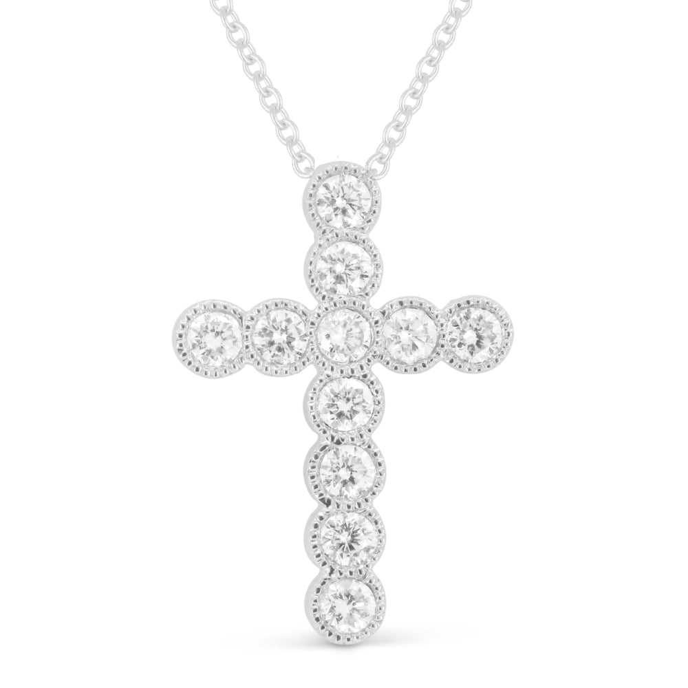 Beautiful Hand Crafted 14K White Gold White Diamond Religious Collection Pendant
