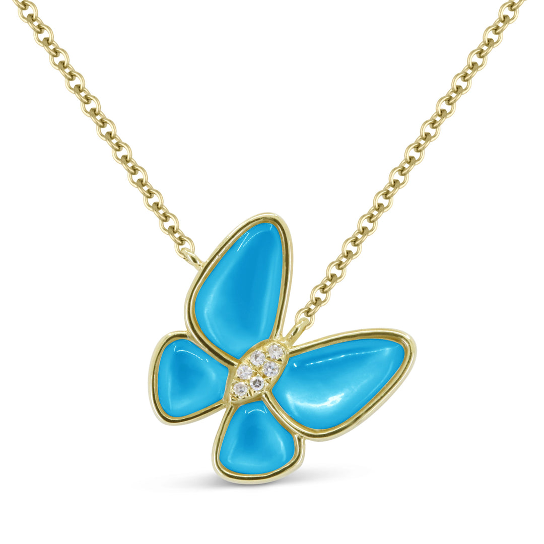 Beautiful Hand Crafted 14K Yellow Gold  Turquoise And Diamond Milano Collection Necklace