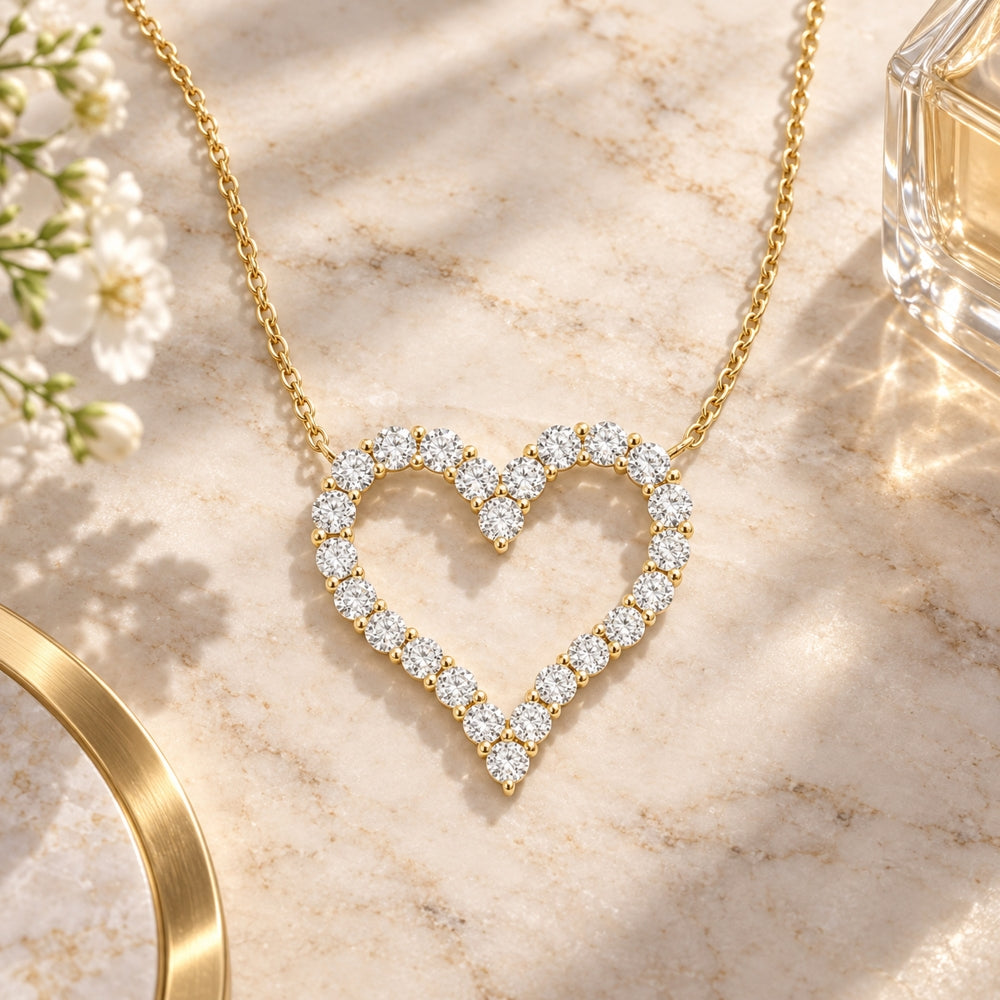 N1848 - 14K Gold Diamond Heart Necklace