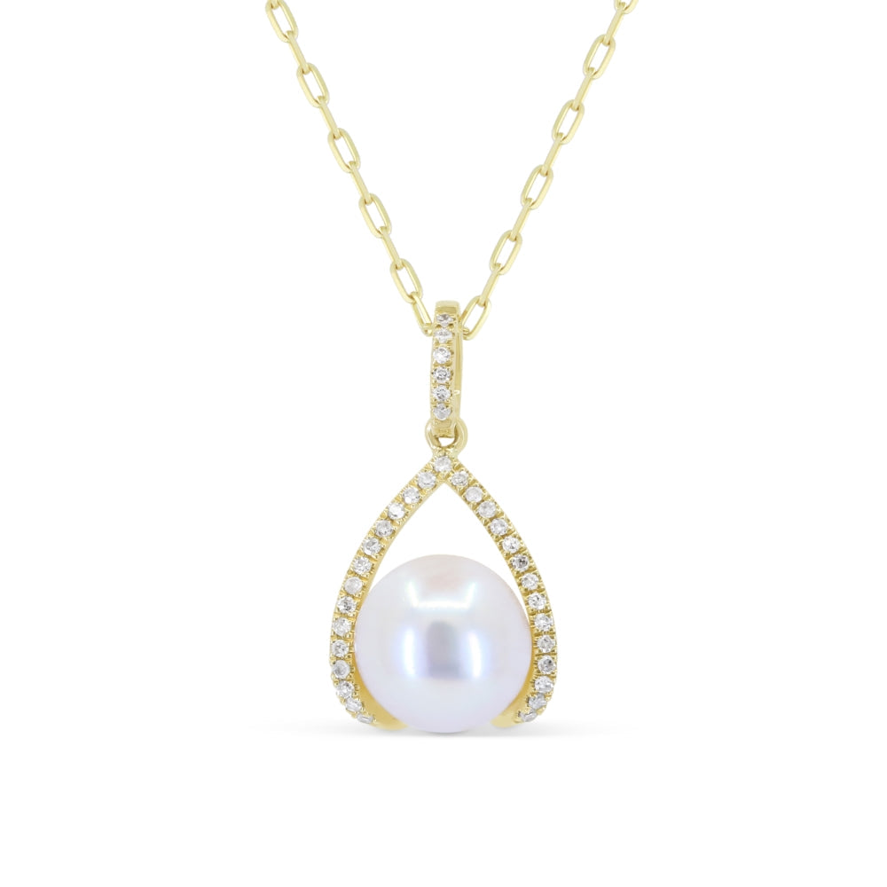 Beautiful Hand Crafted 14K Yellow Gold  Pearl And Diamond Essentials Collection Pendant