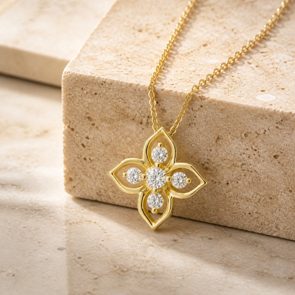 N1850 - 14K Gold Diamond Flower Pendant