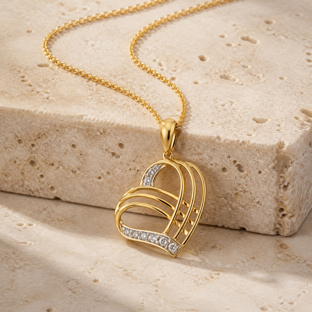 N1853 - 14K Yellow Gold Diamond Heart Pendant