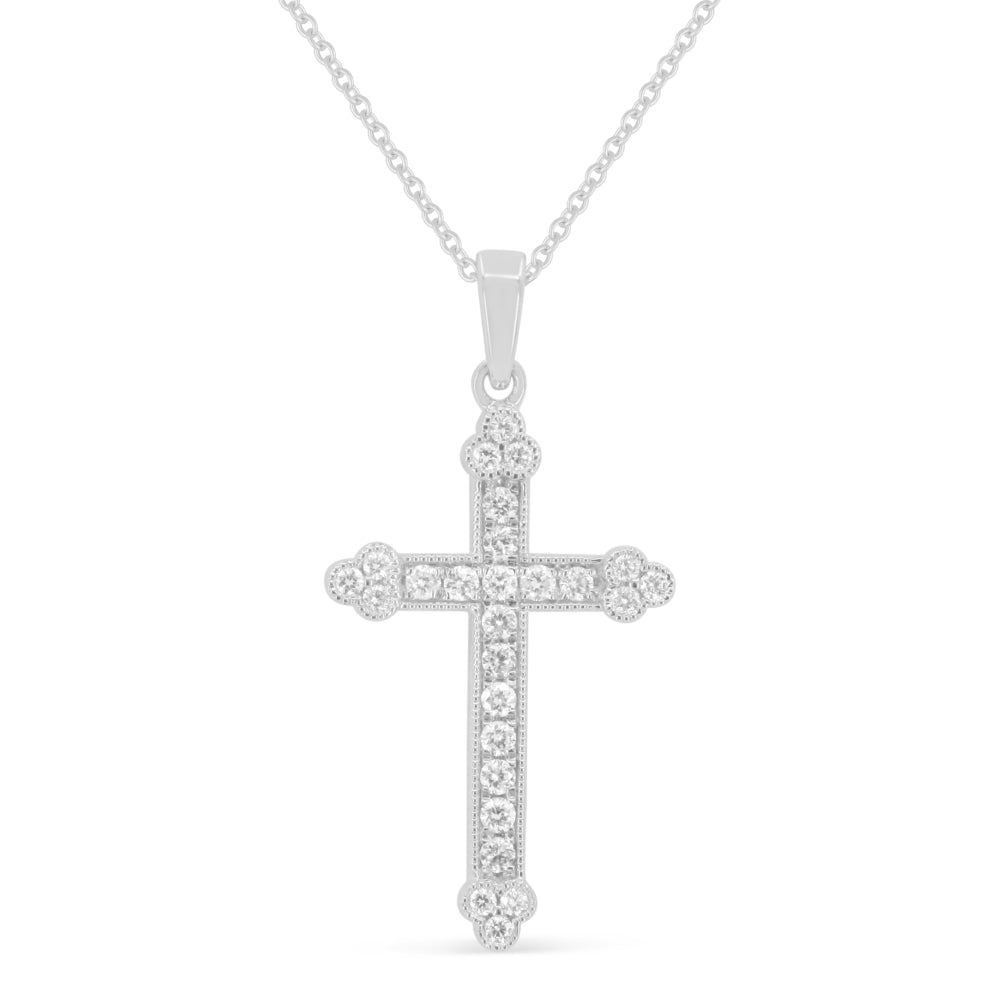 Beautiful Hand Crafted 14K White Gold White Diamond Religious Collection Pendant